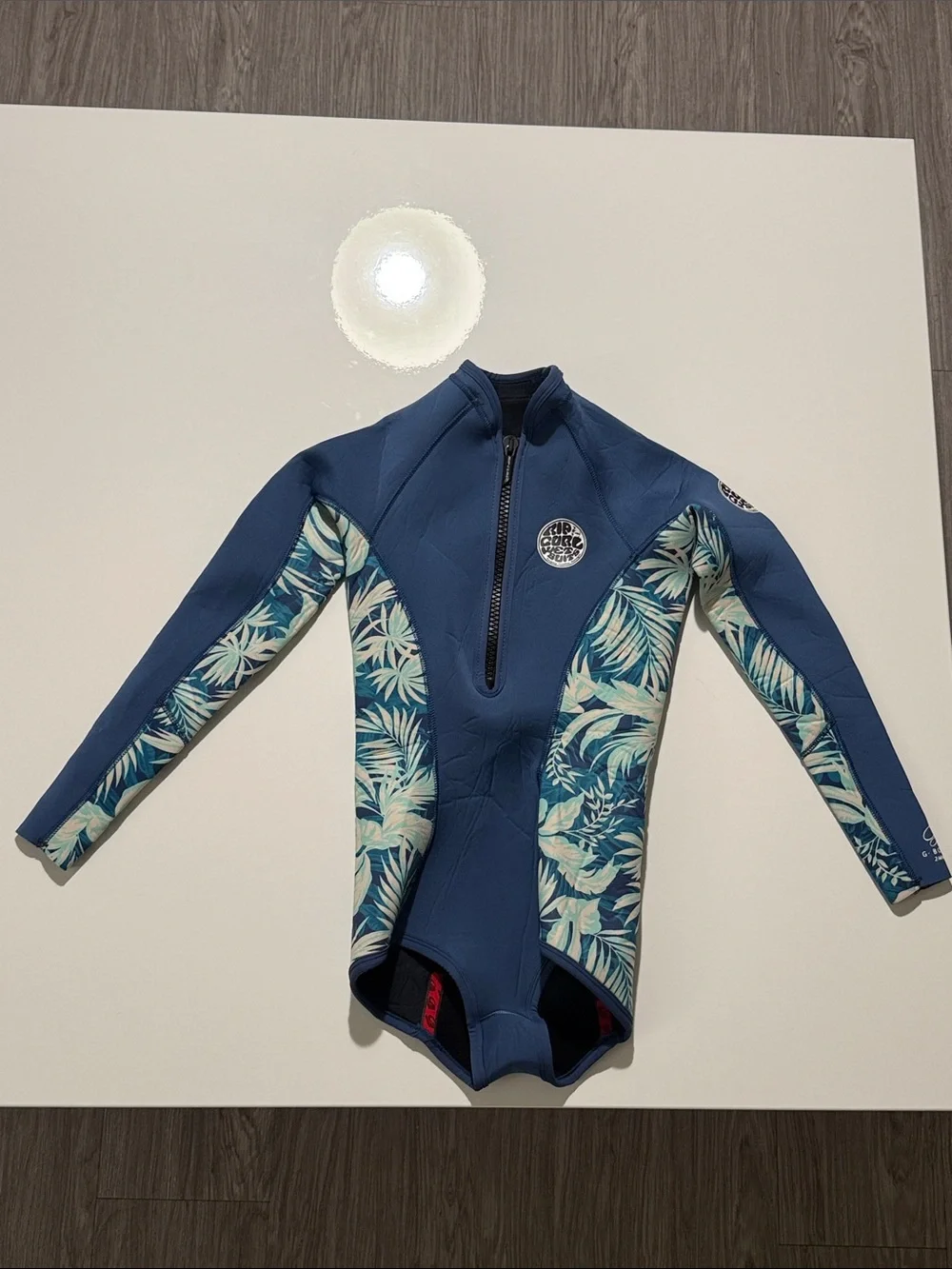 Rip Curl Navy One-Piece Wetsuit with Teal Floral Panels size